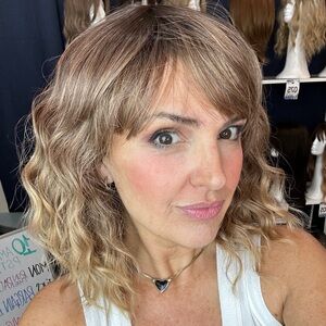 160 Balayage Rooted Light Brown to Blonde Short Beach Wavy Bob bangs 10-12” Wig